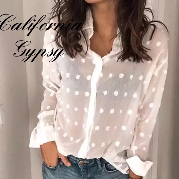 Tops - Chenille Polka Dot Boho Chic Blouse